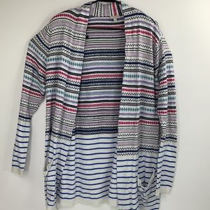 Talbots Womens open front bolero shrug stripes lightweight long sleeve white L.